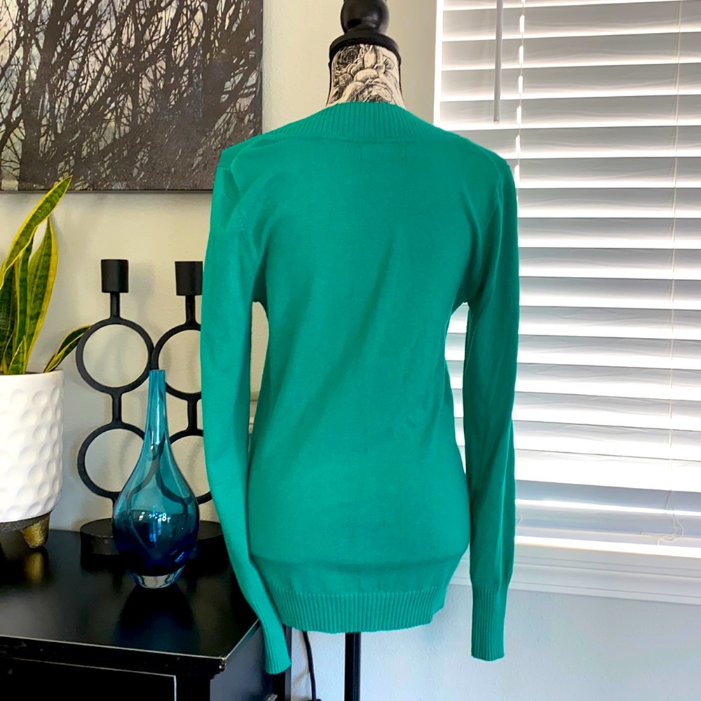 EXPRESS DESIGN STUDIO Green V-Neck Sweater L - Picture 4 of 7